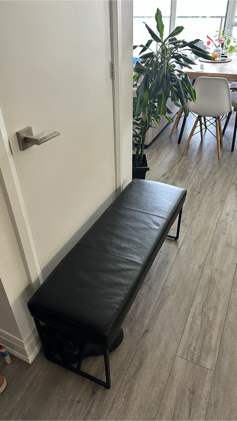Black Faux Leather Bench with Shoe Rack - photo 2