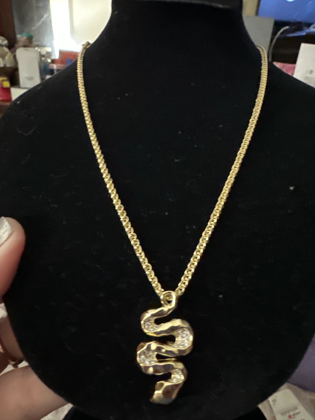 14k Gold laminated Snake Pendant Necklace with Crystals