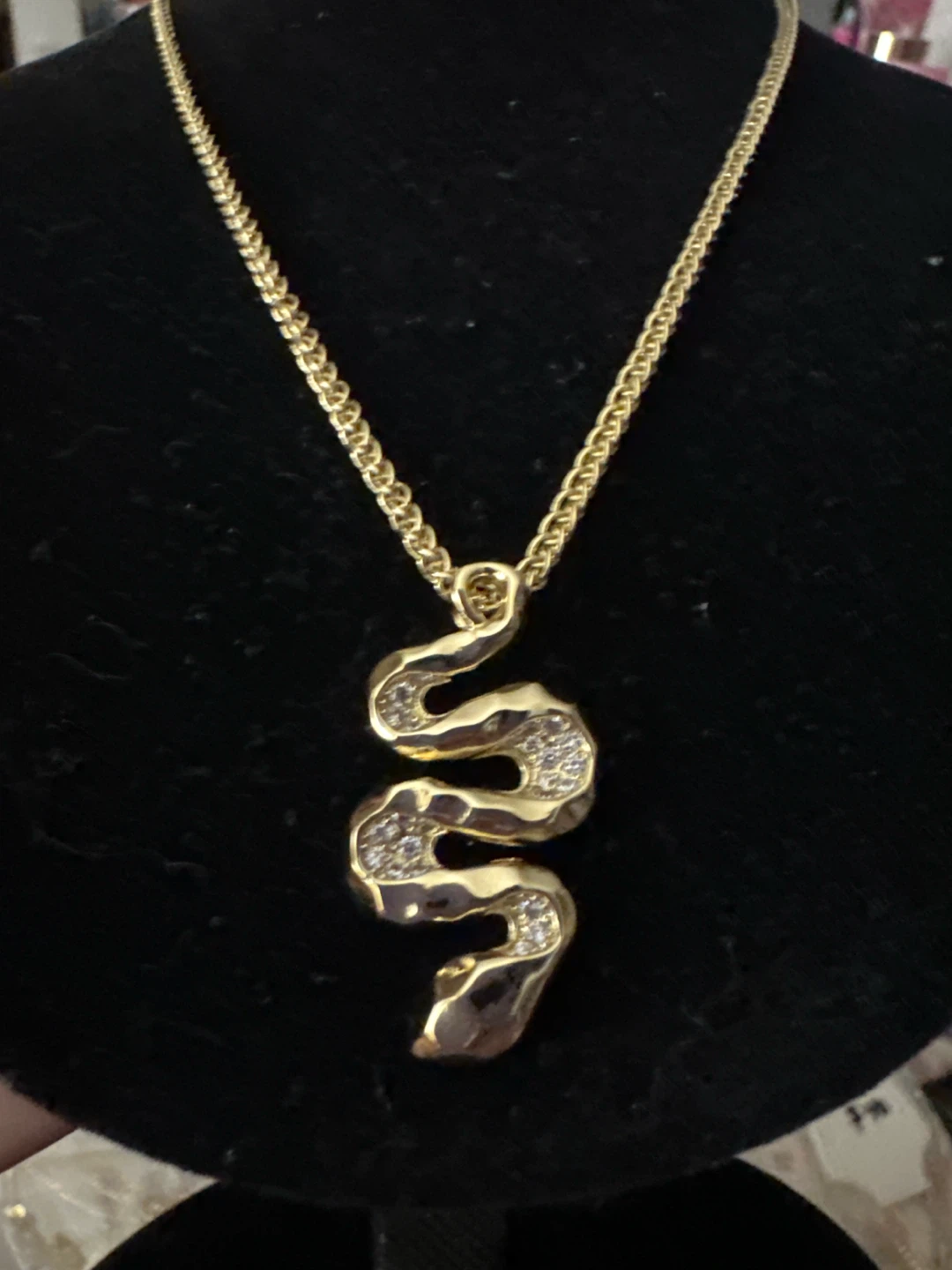 14k Gold laminated Snake Pendant Necklace with Crystals - photo 2