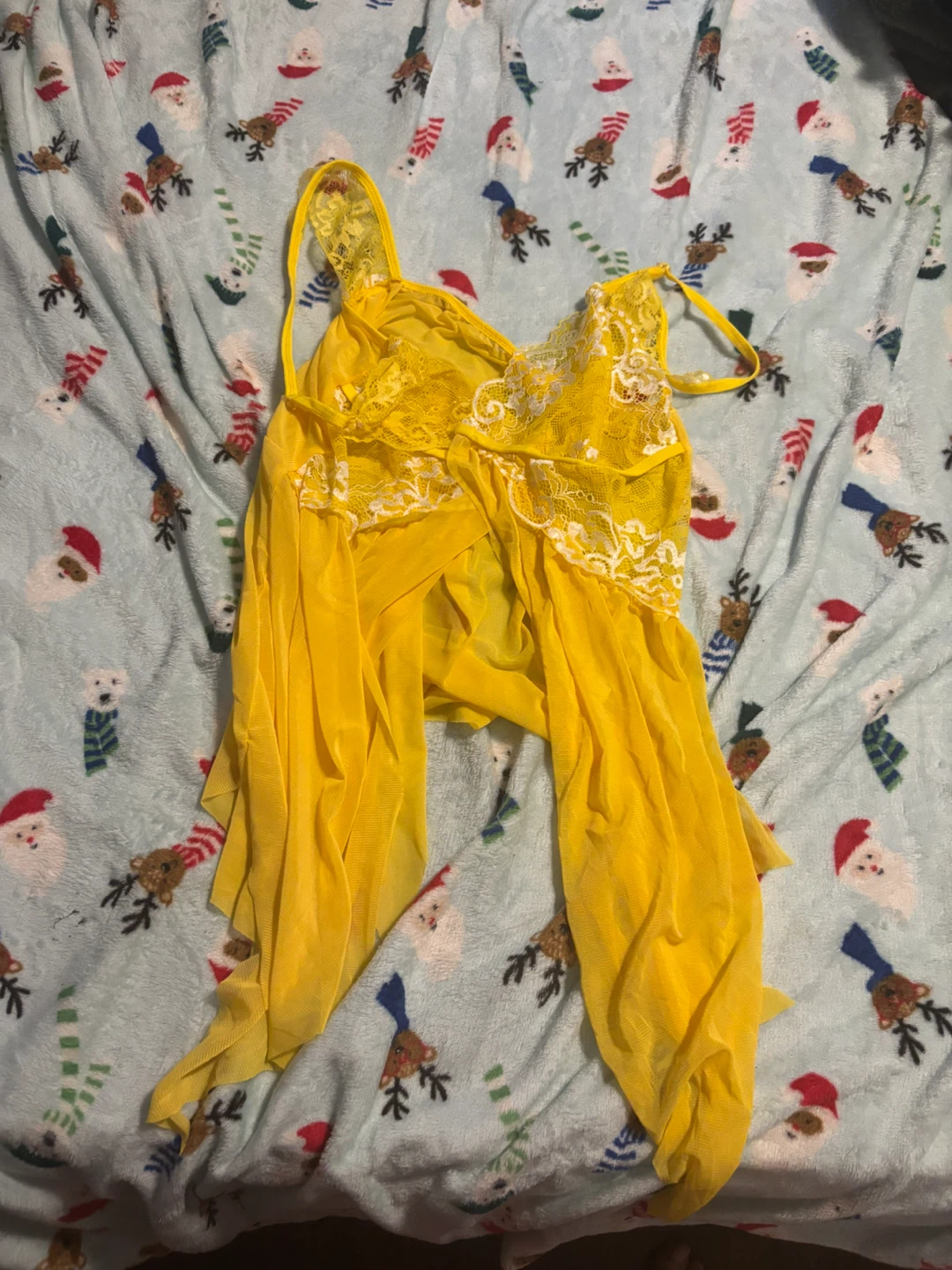 Yellow Lingerie Chemise with Lace Detail