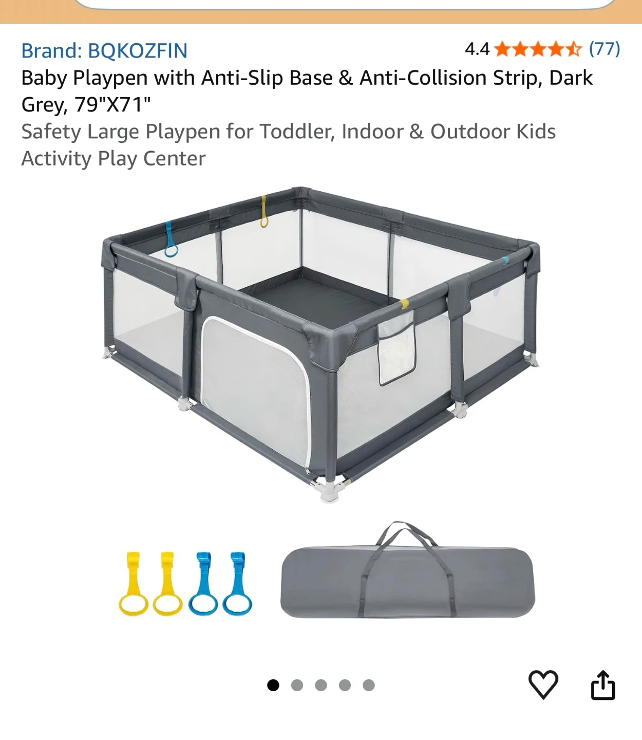 BQKOZFIN Baby Playpen - Dark Grey, 79"X71"