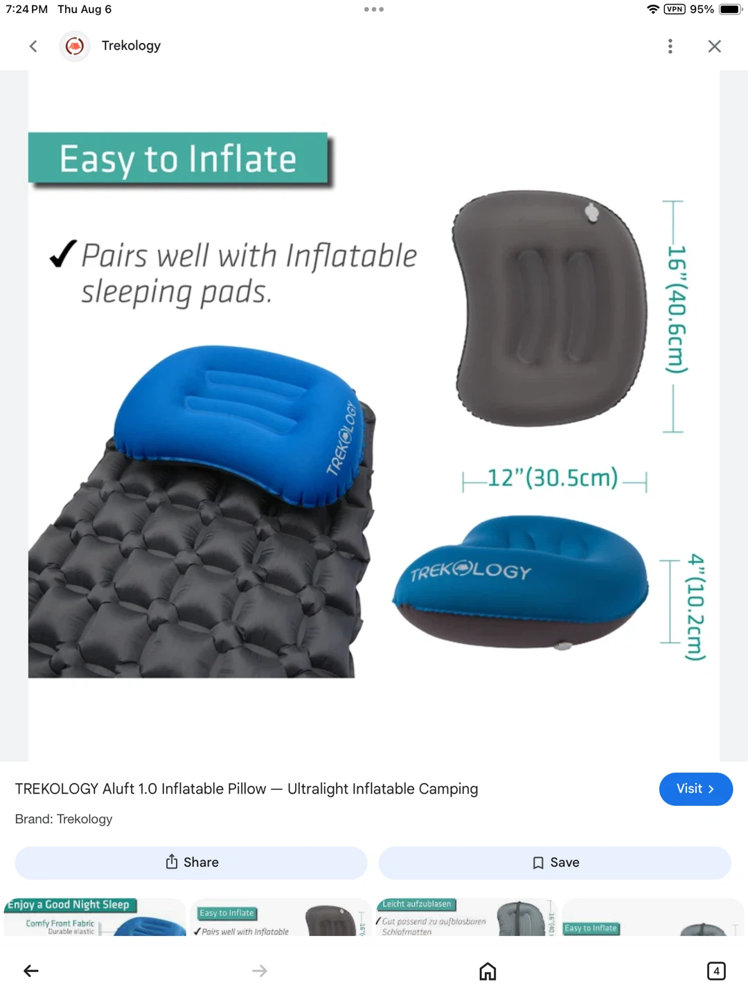 TREKOLOGY Aluft 1.0 Inflatable Camping Pillow - Blue