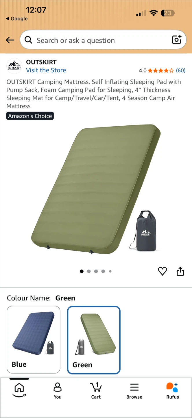 OUTSKIRT Self Inflating Sleeping Pad Full Green