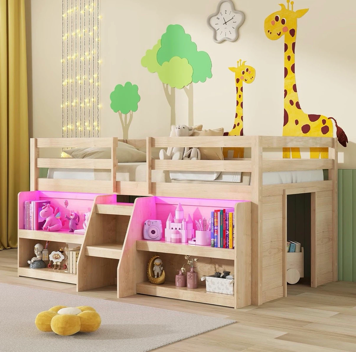 Twin Loft Bed with Bookshelves and play space