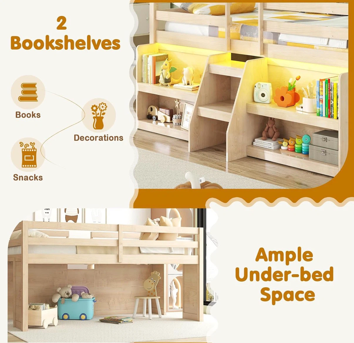 Twin Loft Bed with Bookshelves and play space - photo 4
