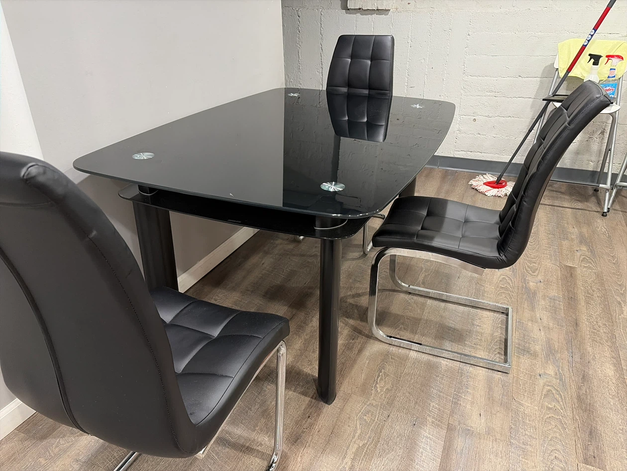 Black Glass Dining Table Set with 3 Chairs