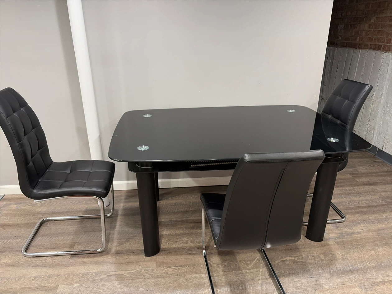 Black Glass Dining Table Set with 3 Chairs - photo 2