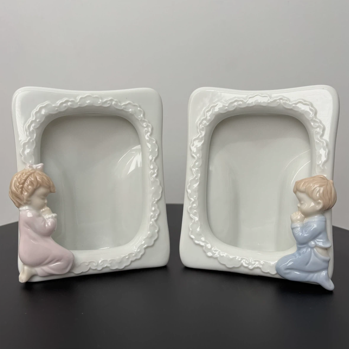 2 Ceramic Praying Child Photo Frames