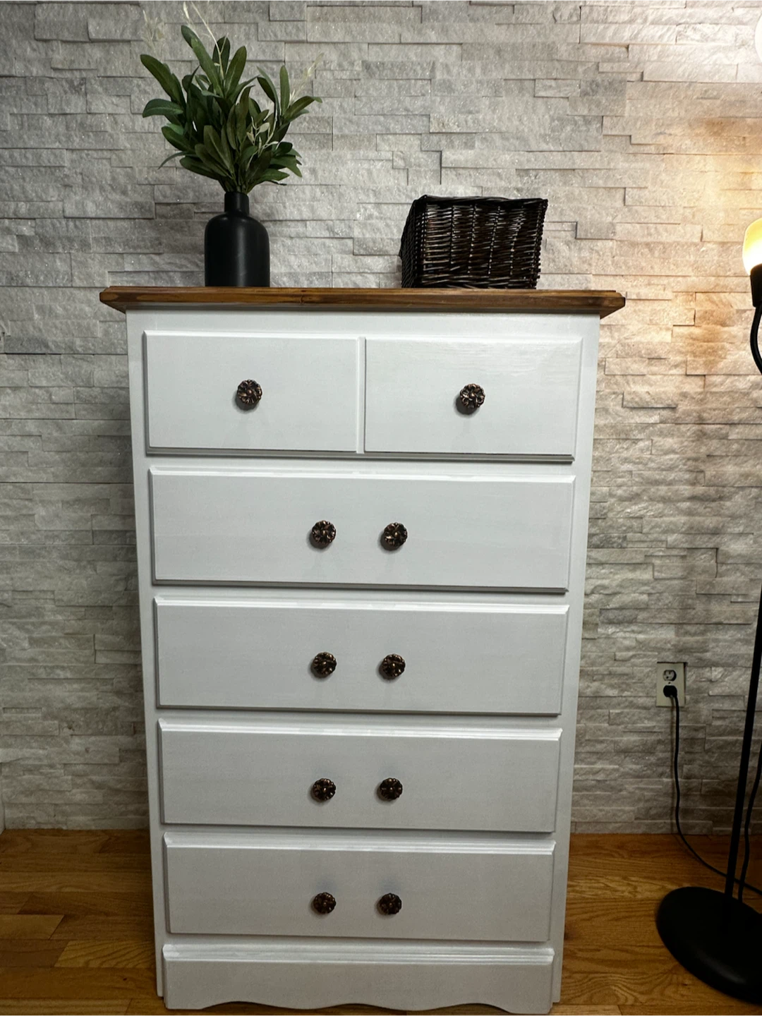 White five-Drawer Dresser with Wood Top