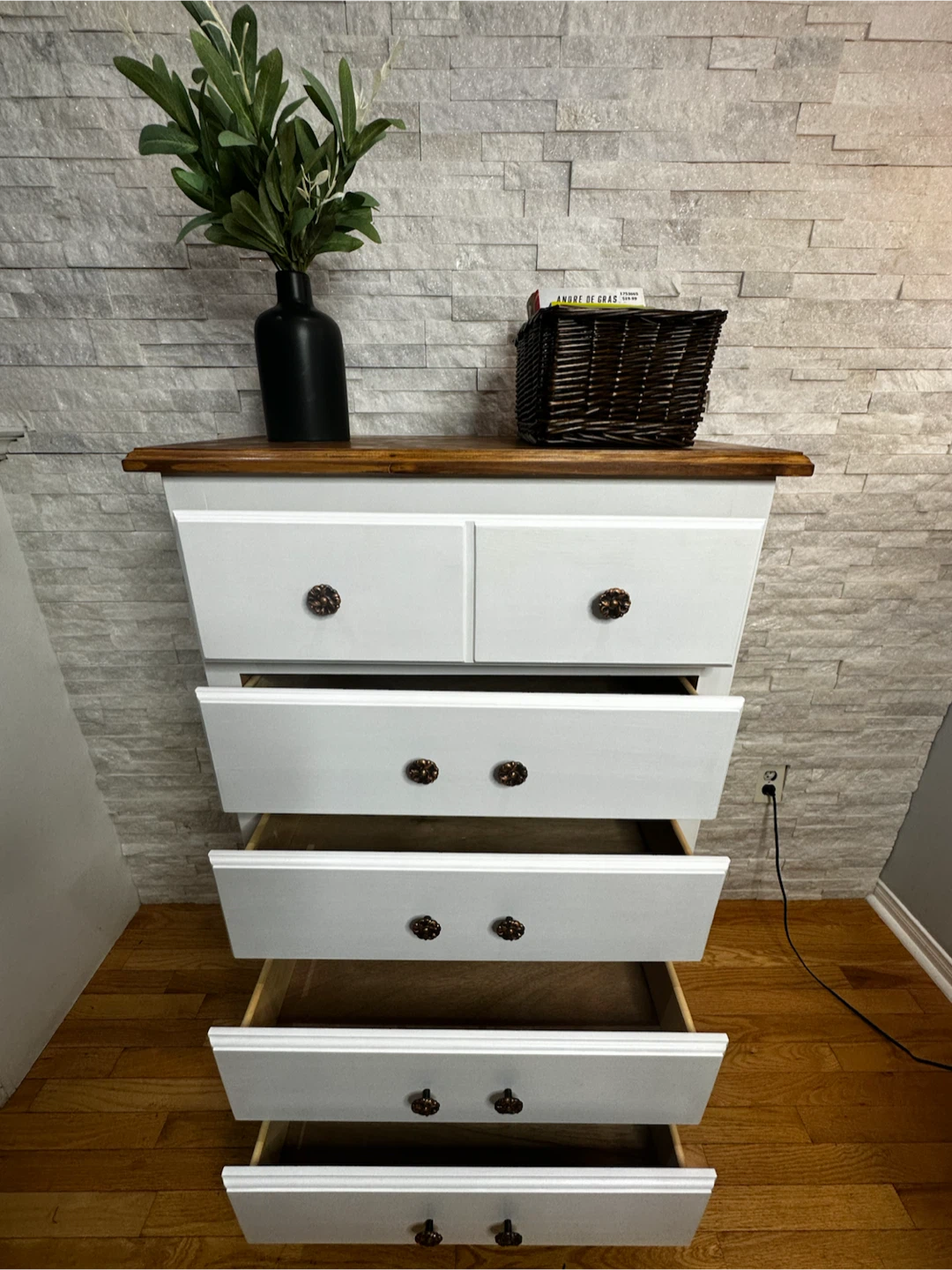 White five-Drawer Dresser with Wood Top - photo 4