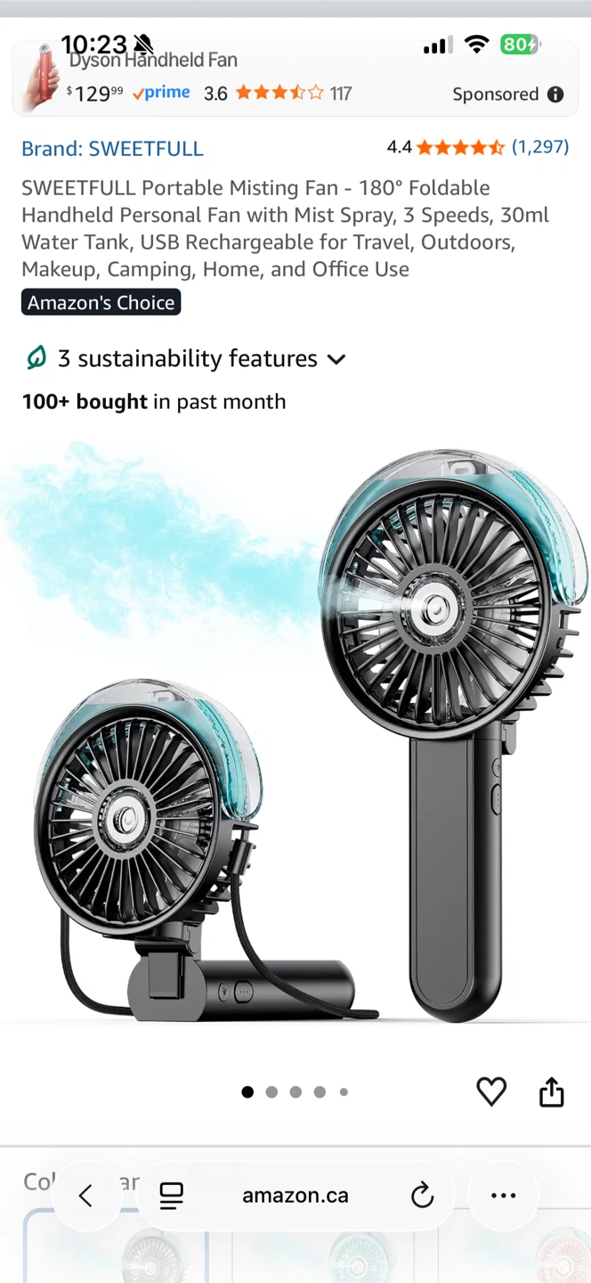 SWEETFULL Portable Misting Fan with Mist Spray
