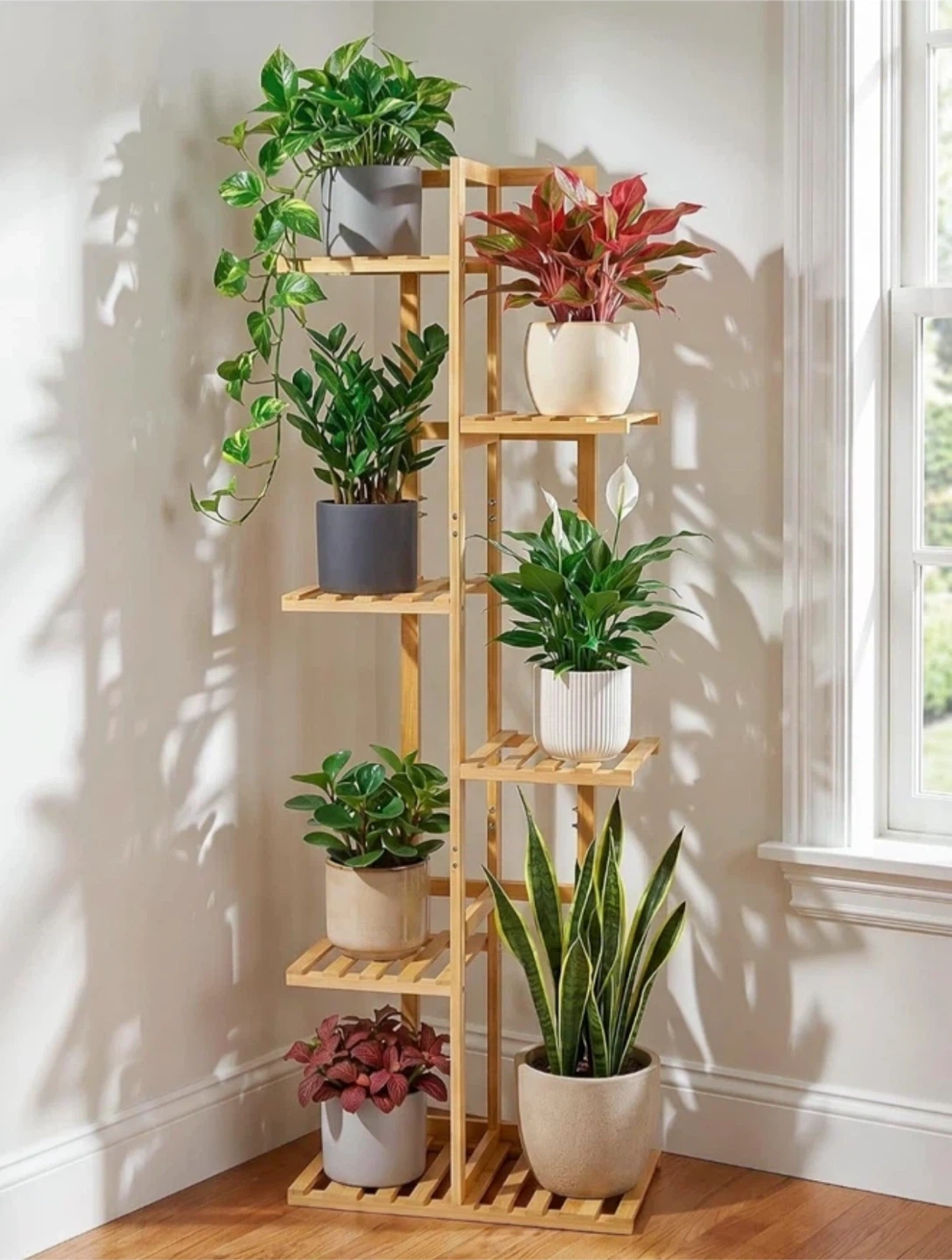 Natural Bamboo 5-Tier Corner Plant Stand - photo 2