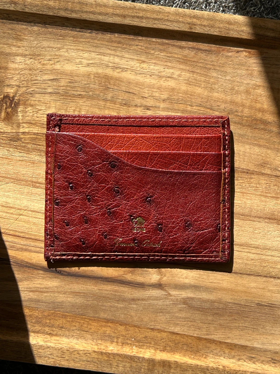 LEONE genuine ostrich leather card holder