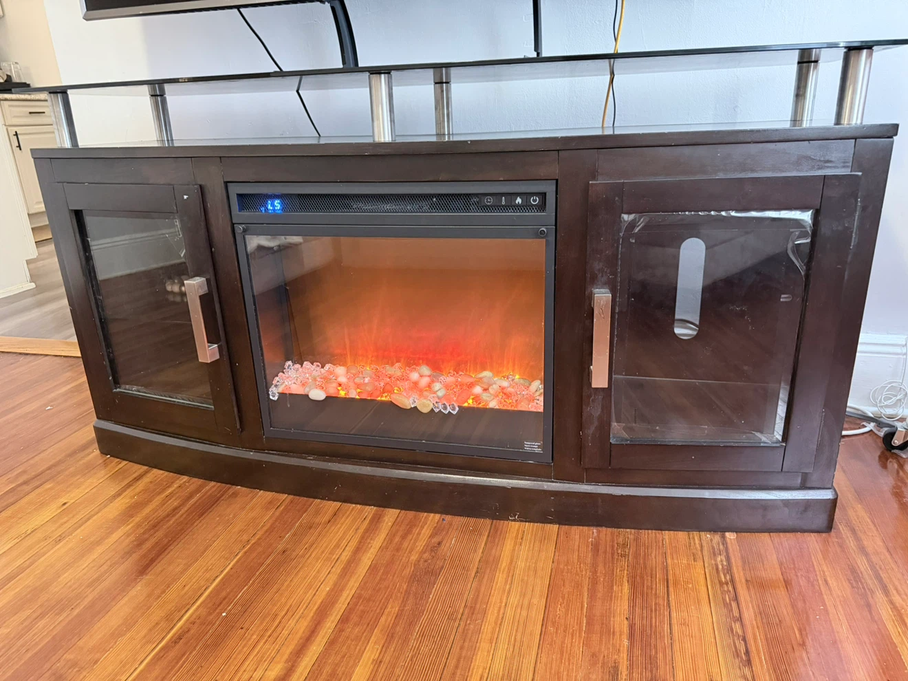 Dark Wood TV Stand with Electric Fireplace