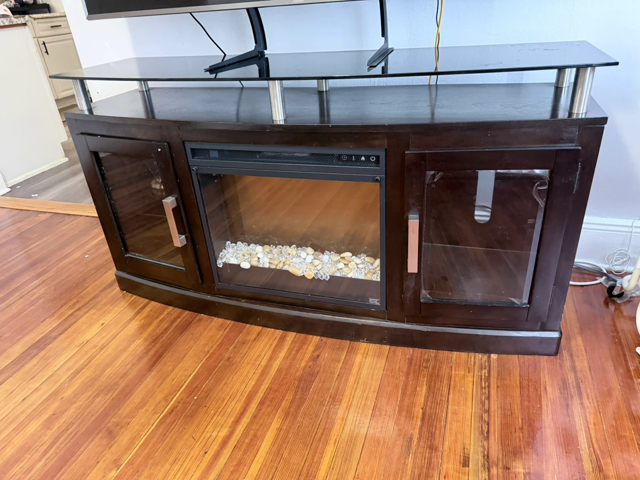Dark Wood TV Stand with Electric Fireplace - photo 2
