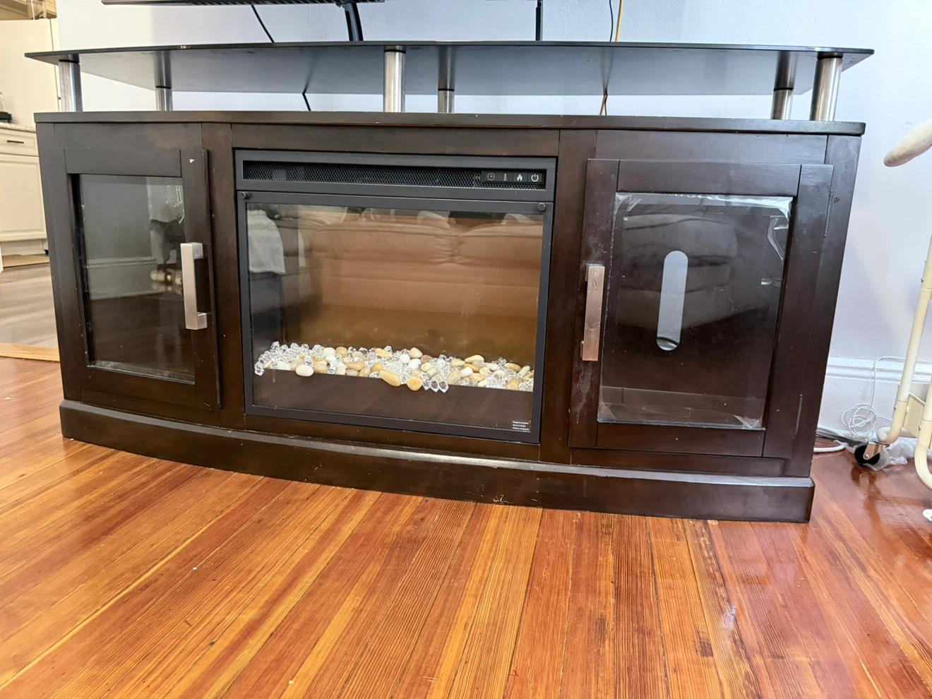Dark Wood TV Stand with Electric Fireplace - photo 3