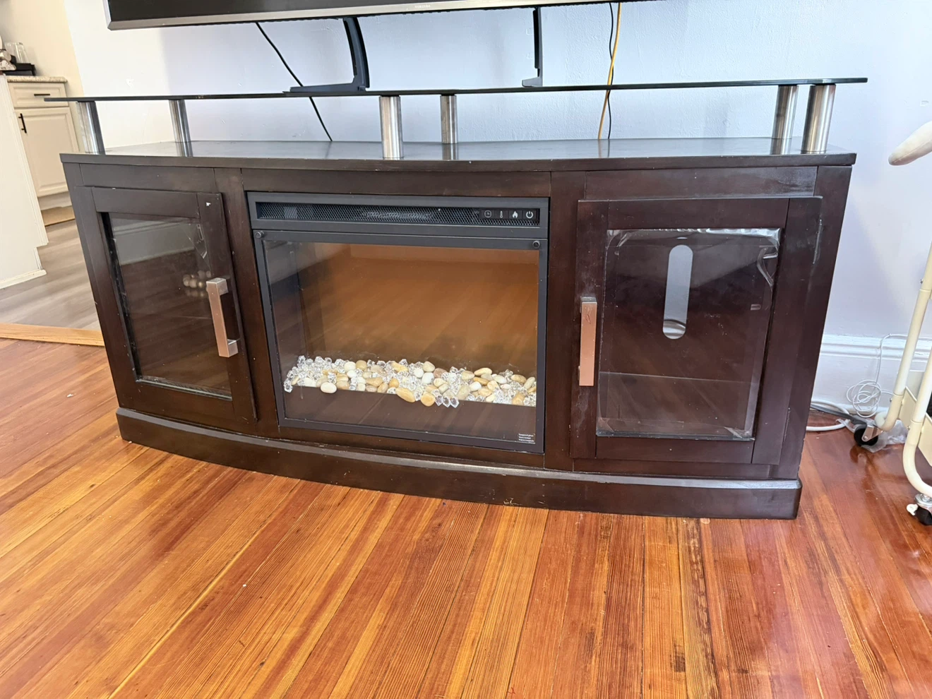 Dark Wood TV Stand with Electric Fireplace - photo 4