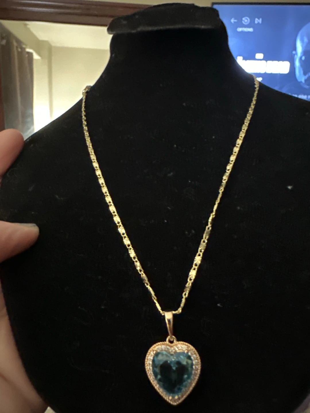 14kGold lamimated Heart Necklace with Blue Pendant