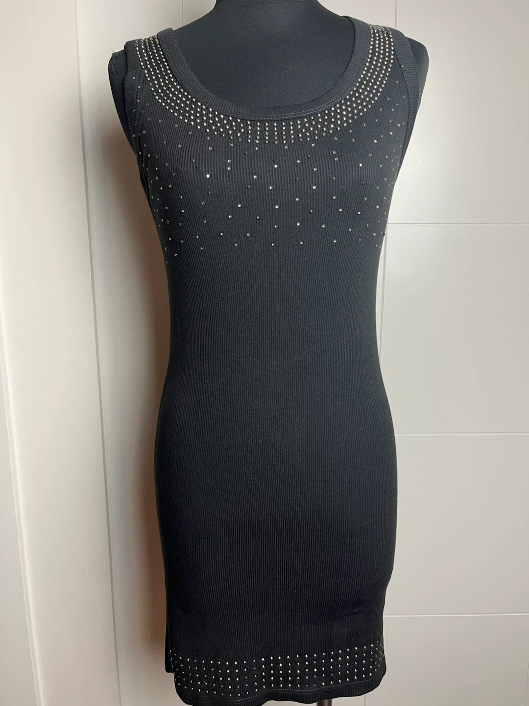 Black Sleeveless Tank Dress with Rhinestone Embellishment
