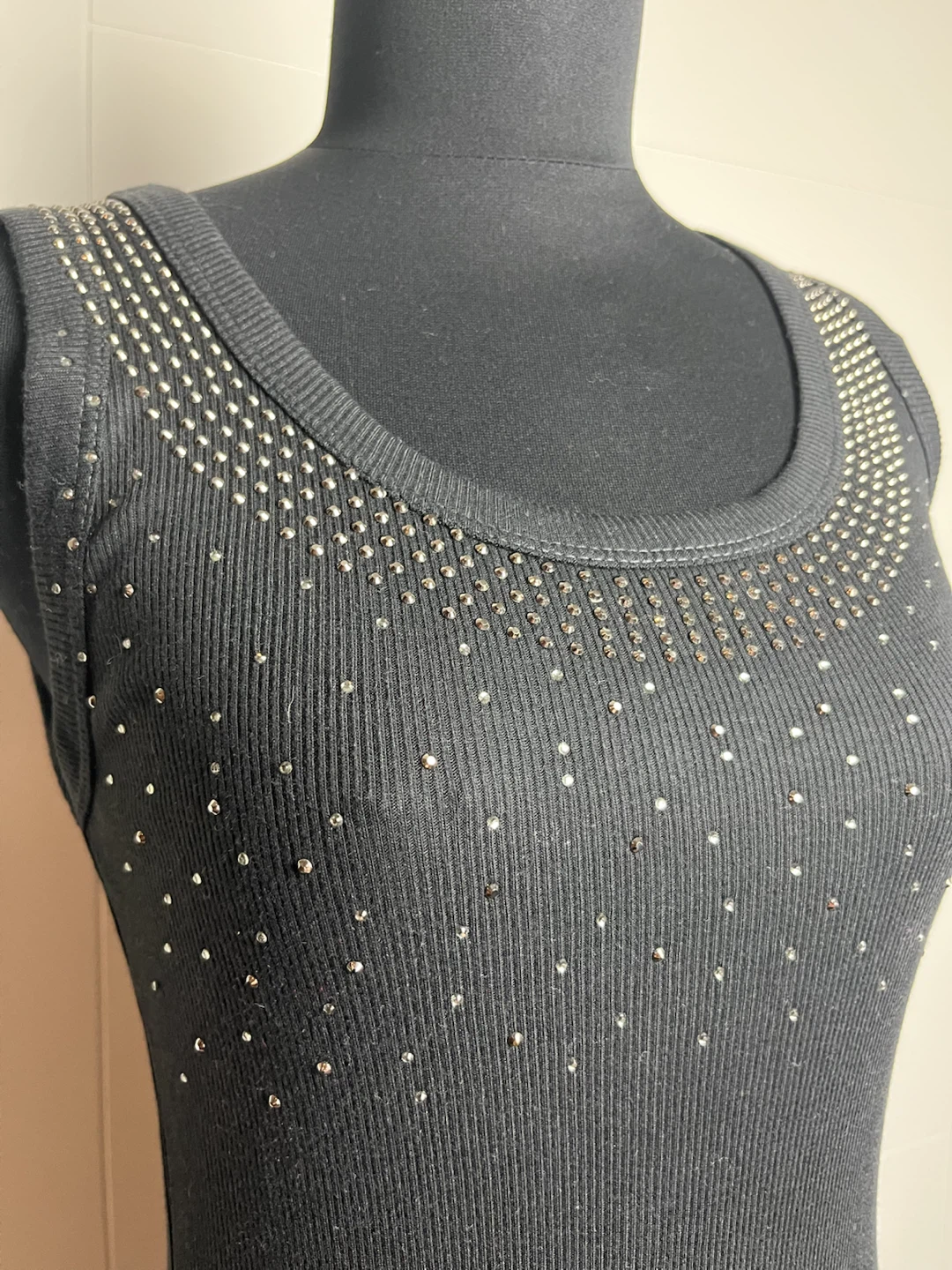 Black Sleeveless Tank Dress with Rhinestone Embellishment - photo 3