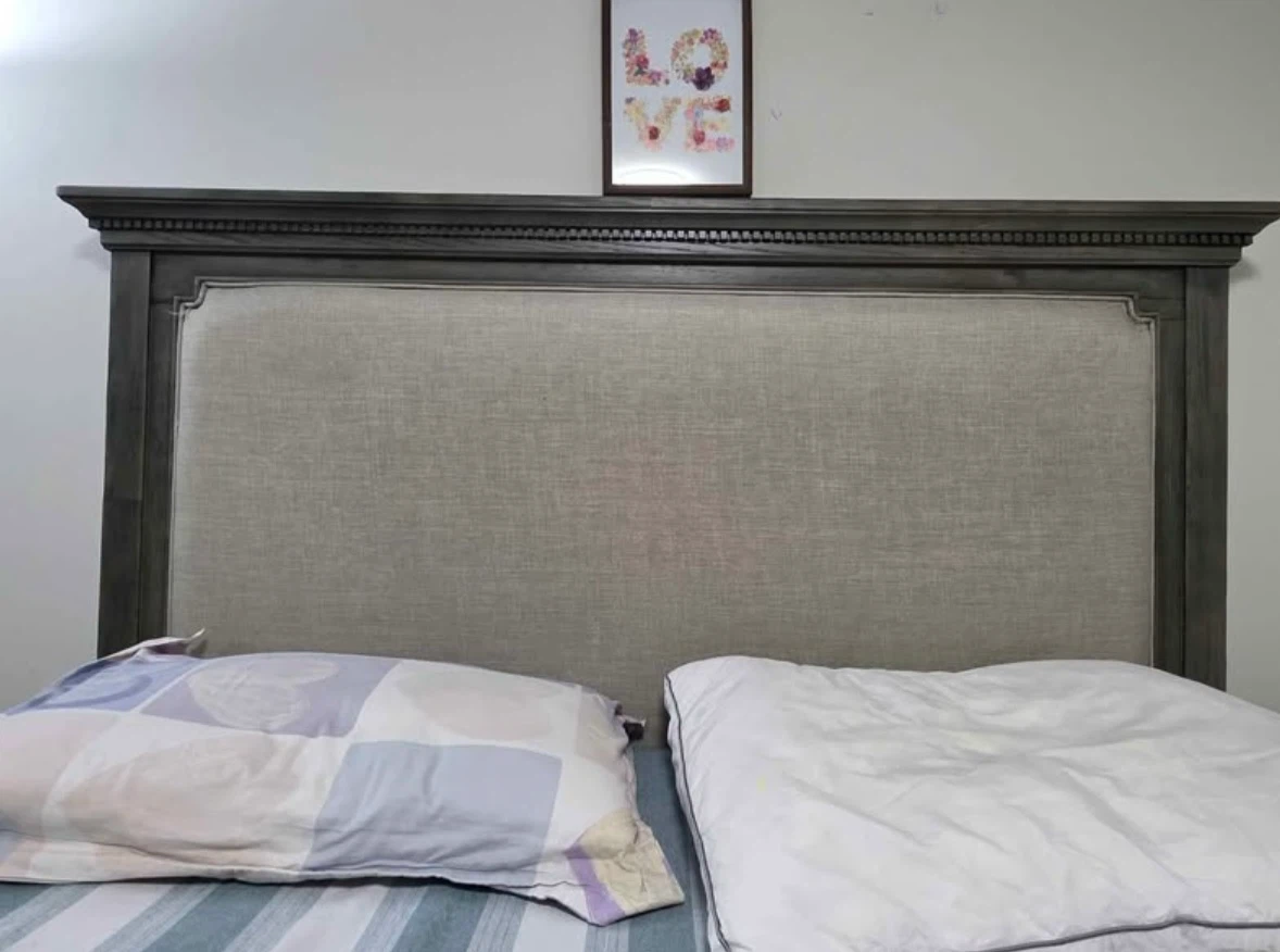 Grey Wooden Bed Frame with Upholstered Headboard - photo 5