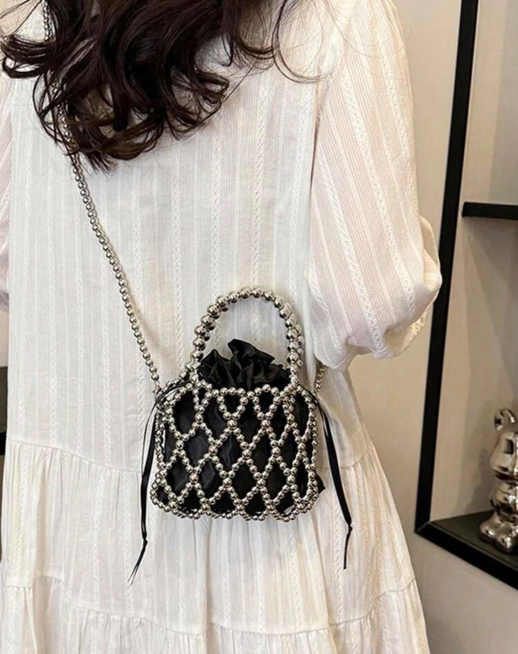 Black & Silver Beaded Bucket Bag - photo 4