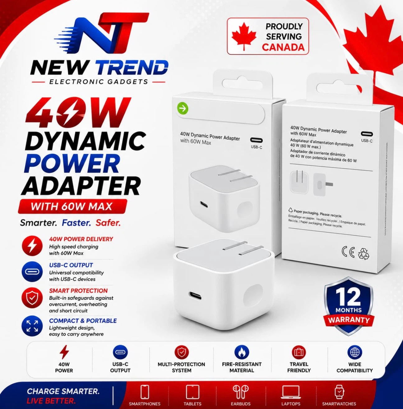 40W Dynamic Power Adapter with 60W Max