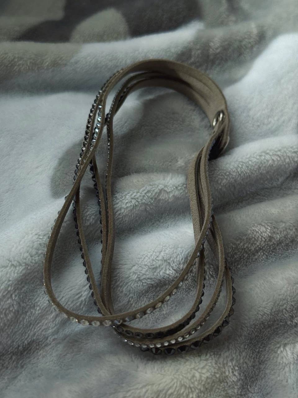 Grey Leather Wrap Bracelet with Crystals, Swarovski - photo 5