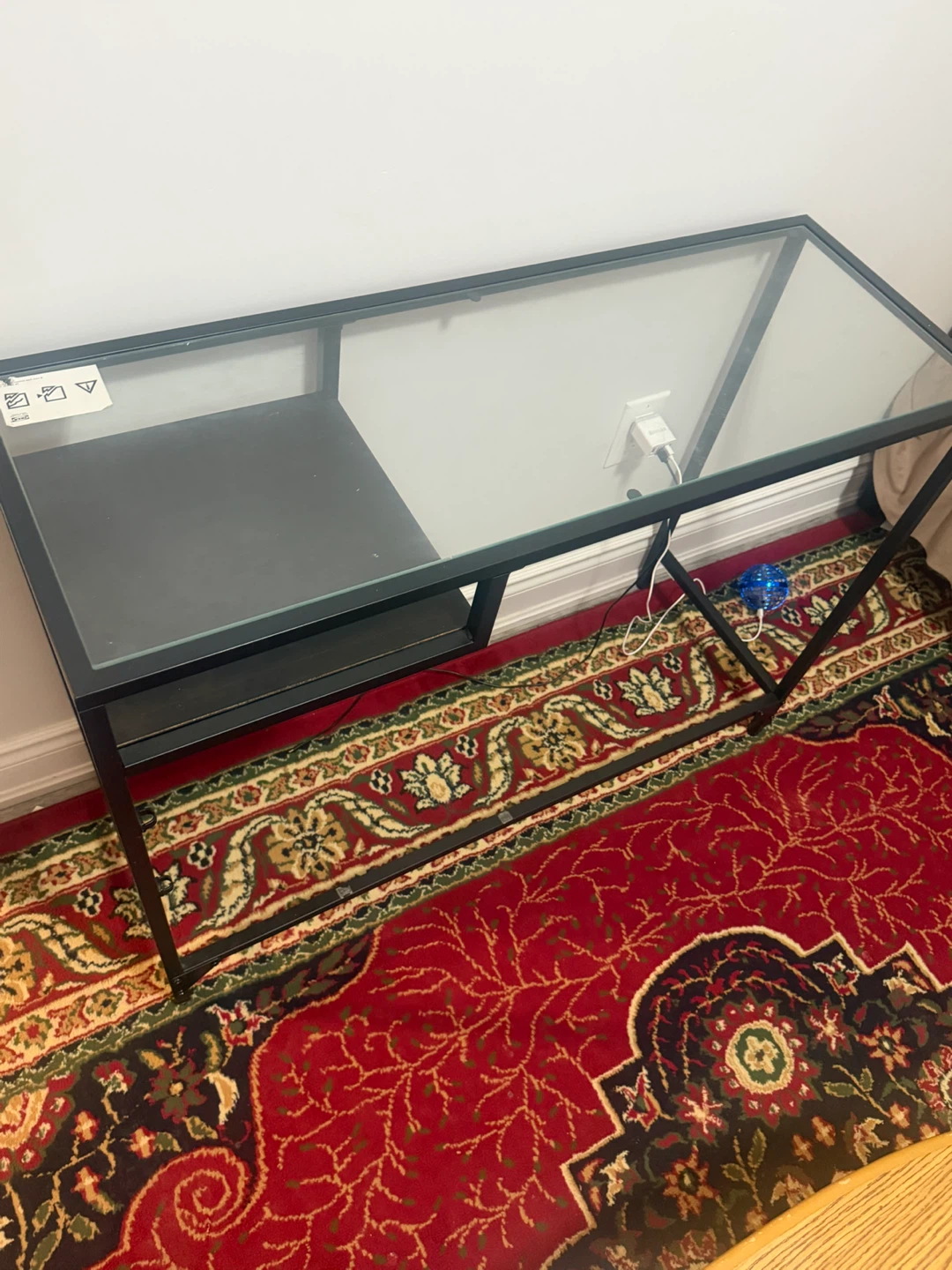 Glass Top Desk with Black Metal Frame