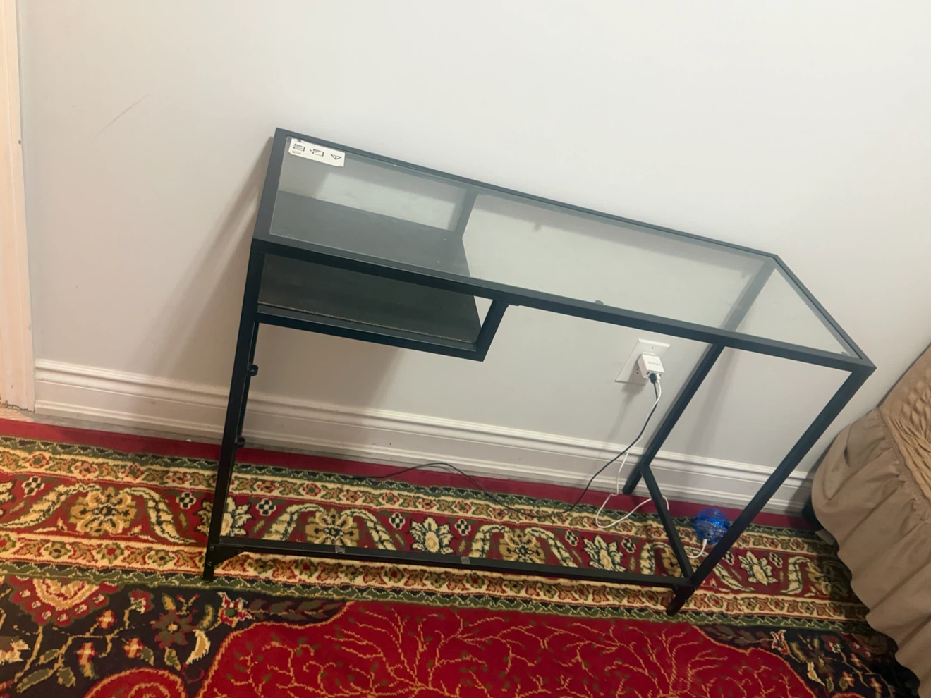 Glass Top Desk with Black Metal Frame - photo 2