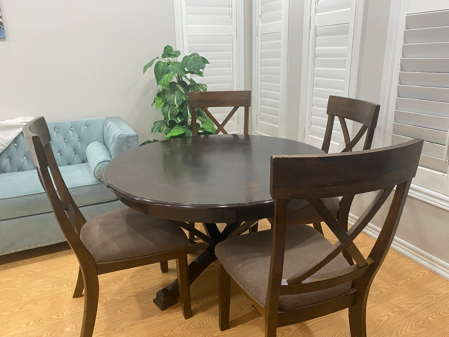 Dark Wood Round Dining Table Set with 4 Chairs - photo 2