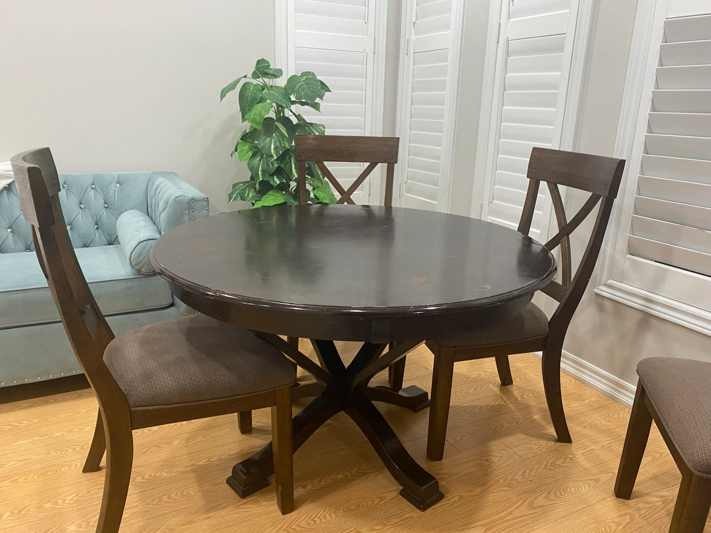 Dark Wood Round Dining Table Set with 4 Chairs - photo 3