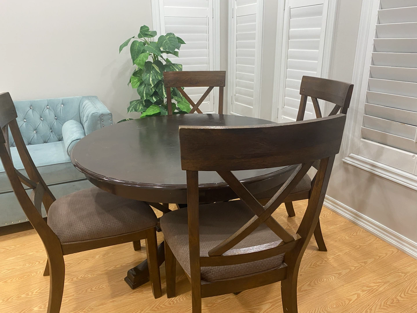 Dark Wood Round Dining Table Set with 4 Chairs - photo 4