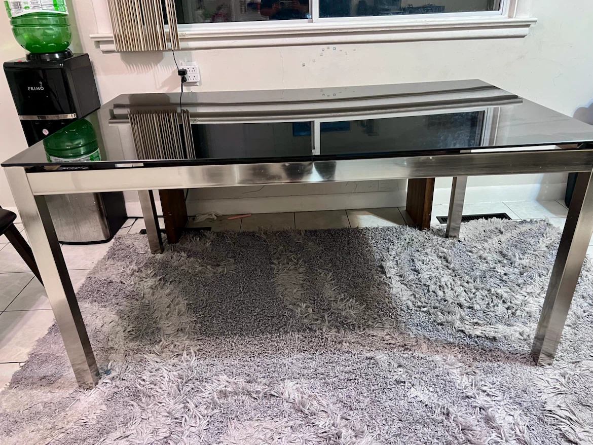 Stainless Steel & Glass Dining Table – Seats 6