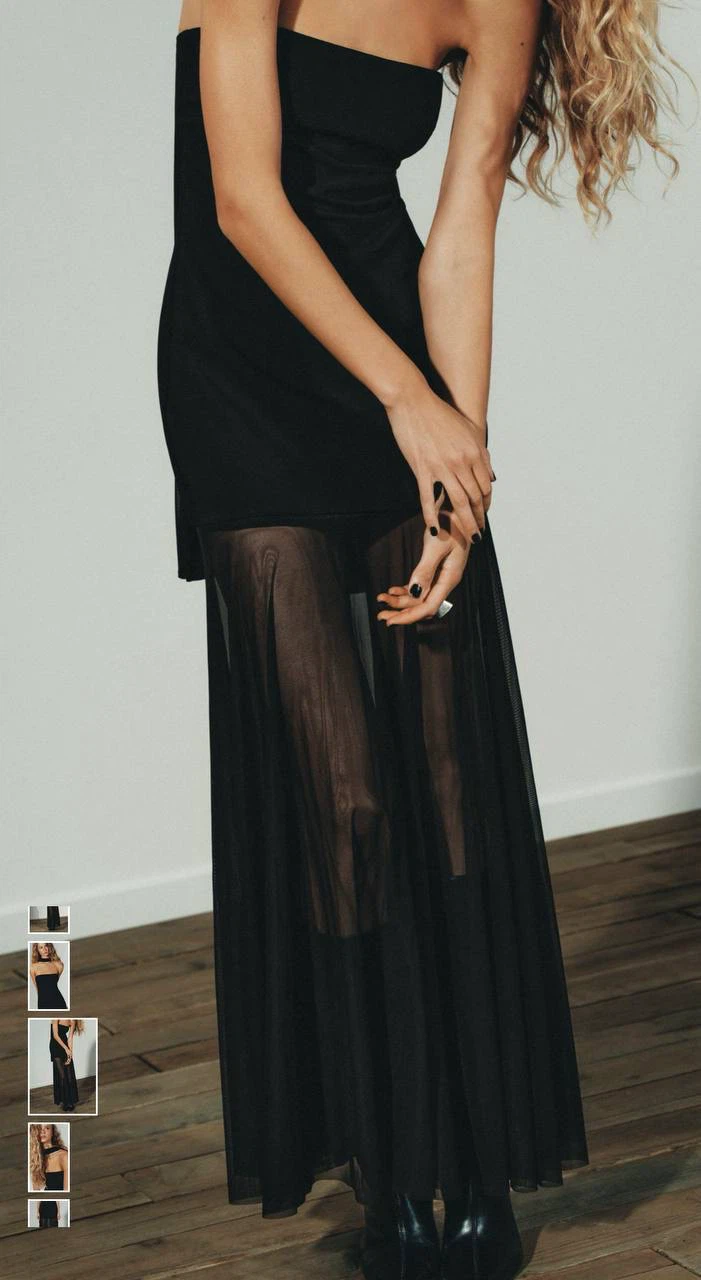 ZARA Black Evening Dress with Sheer Mesh Skirt – Size XXL - photo 2