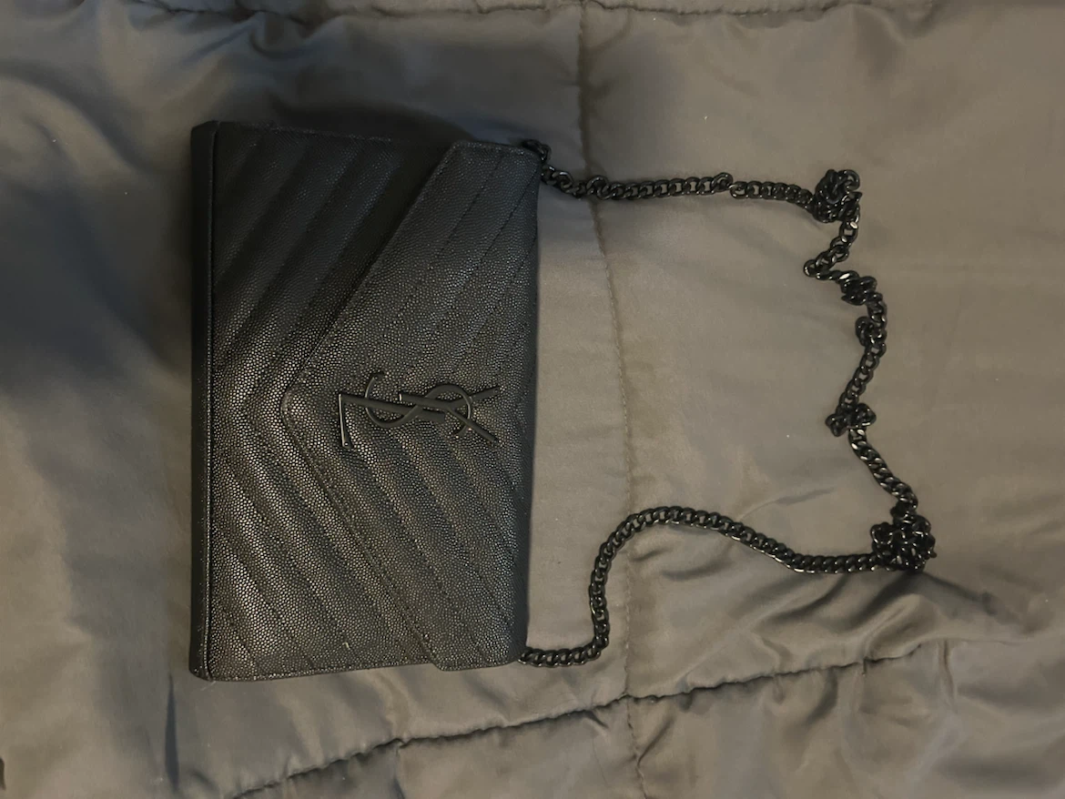 Saint Laurent Black Quilted Chain Wallet purse