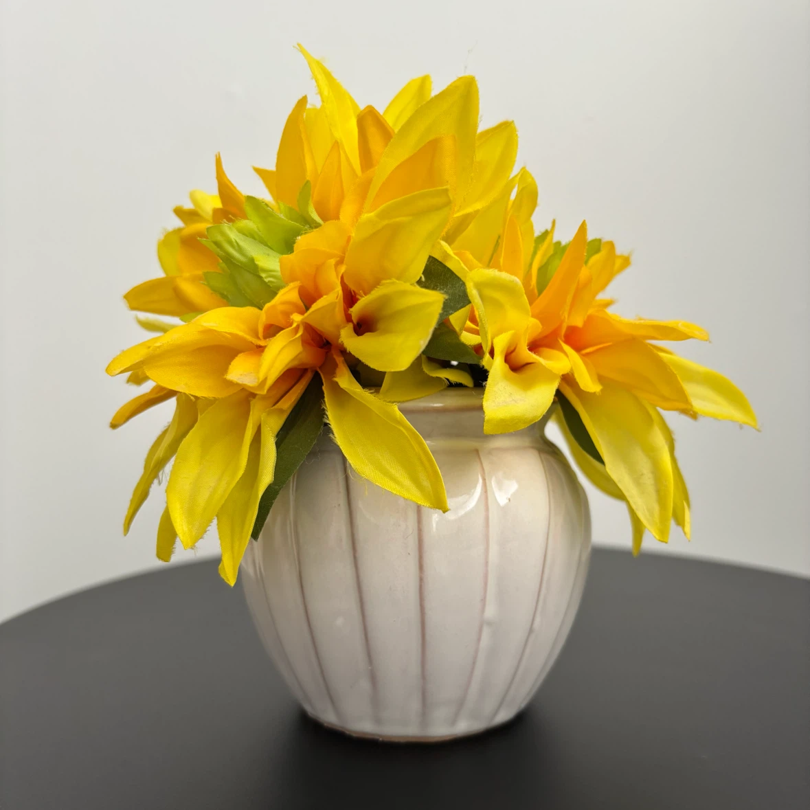 Faux Flowers in Ceramic Pot
