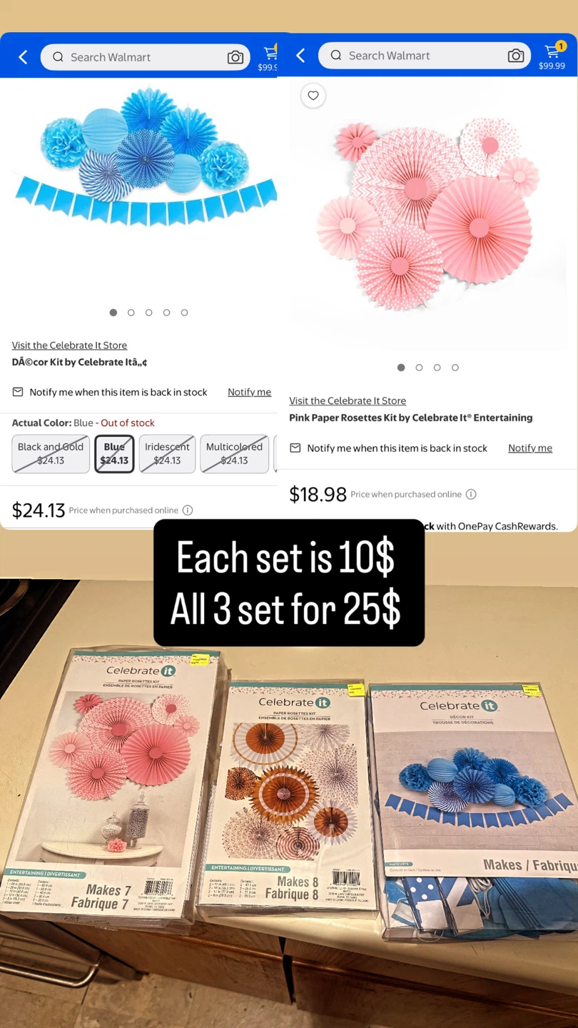 Celebrate It Paper Rosettes Kits - Blue, Pink, and Orange