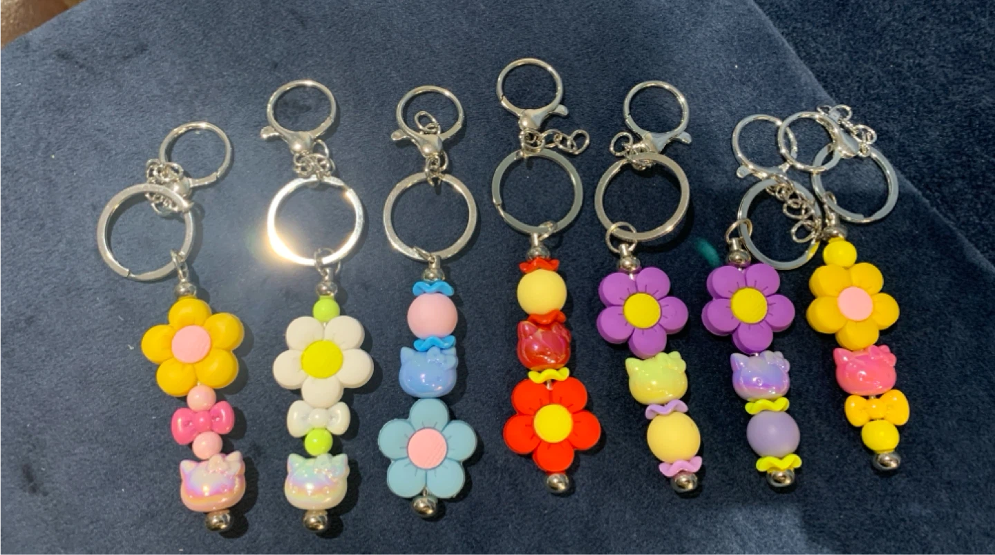 Handmade Beaded Keychains 10 each - Flower & Hello Kitty Designs