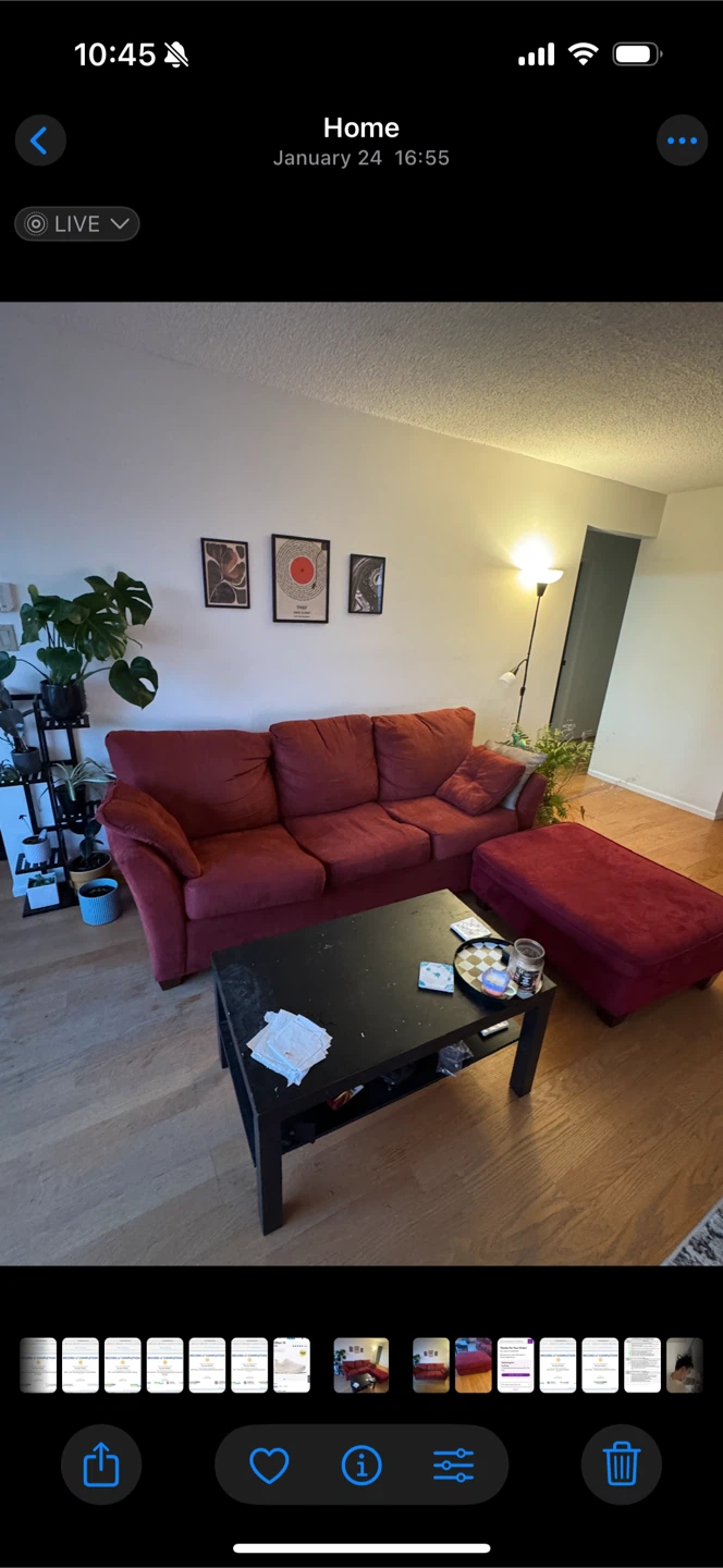Red sofa bed & ottoman, coffee table - photo 2