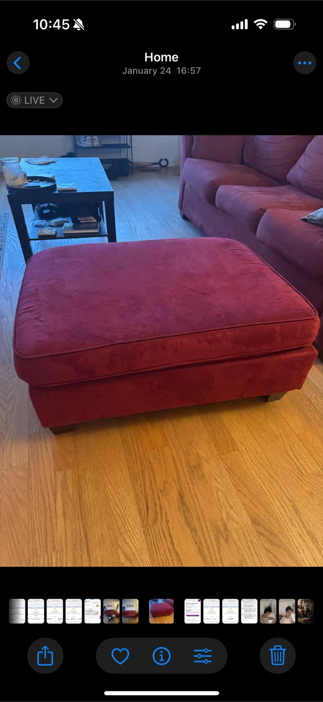 Red sofa bed & ottoman, coffee table - photo 3