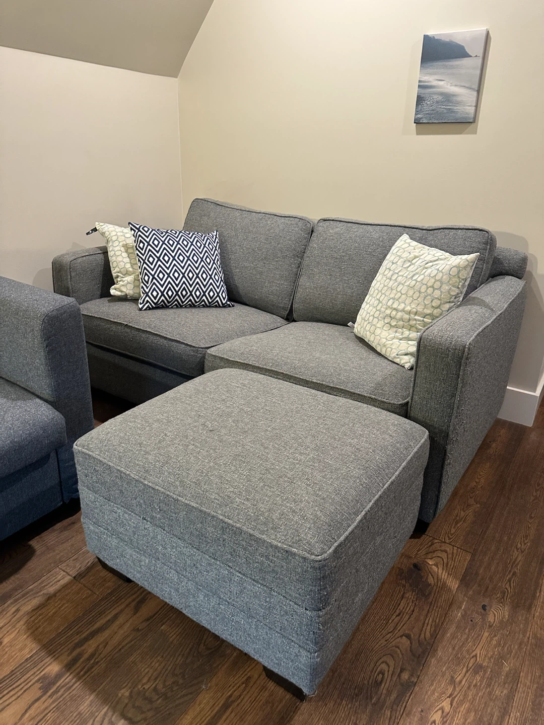 Urban Barn Grey Loveseat + Ottoman
