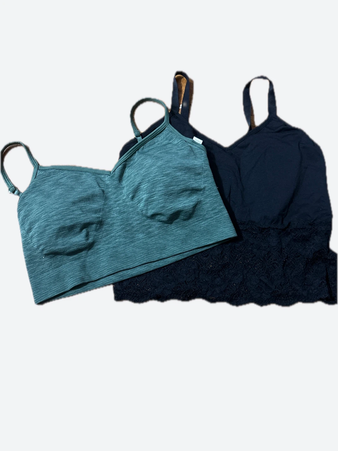 2 Camisoles - Teal & Black Lace Trim