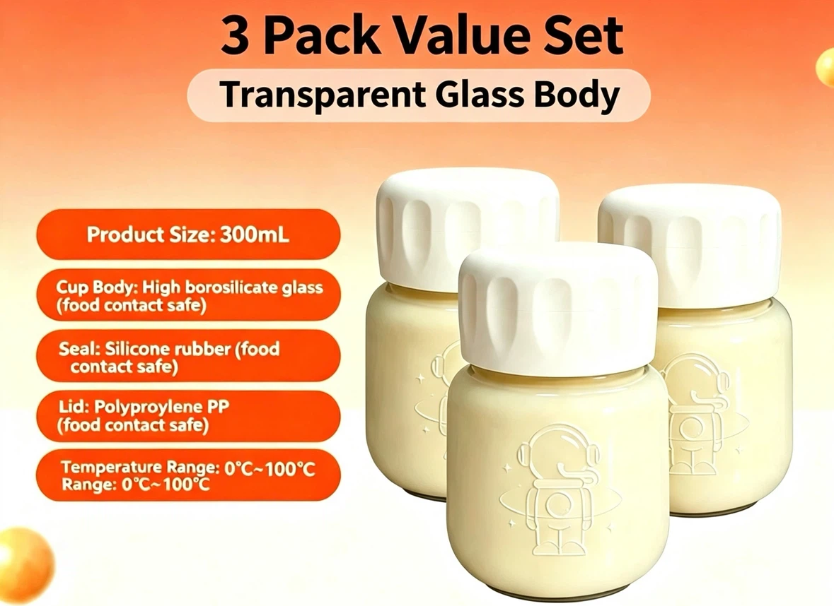3 Pack 300mL Glass Jars