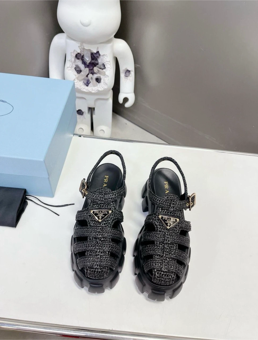 Prada Monolith crochet cage sandals