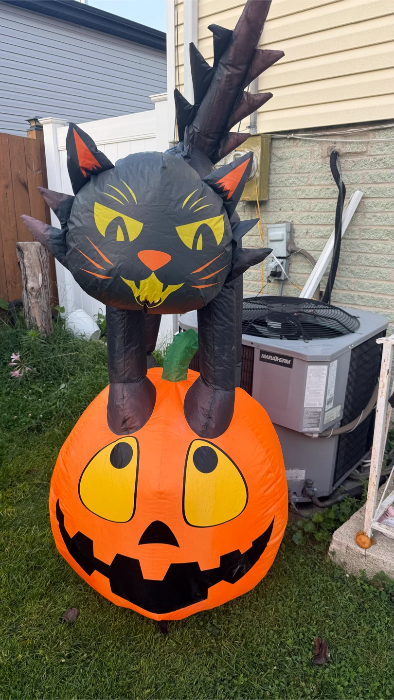 Inflatable Black Cat on Pumpkin Halloween Decoration