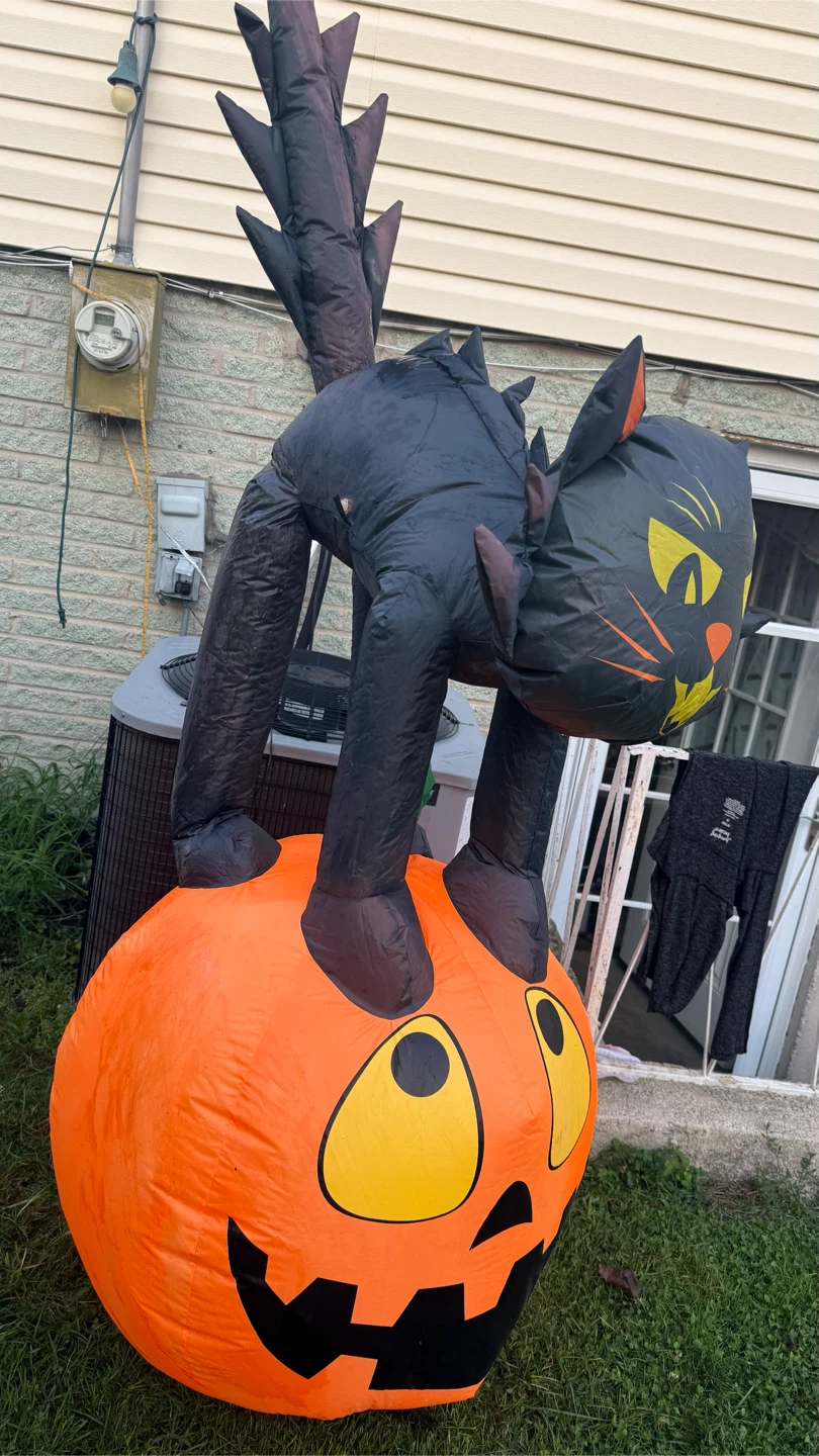 Inflatable Black Cat on Pumpkin Halloween Decoration - photo 3