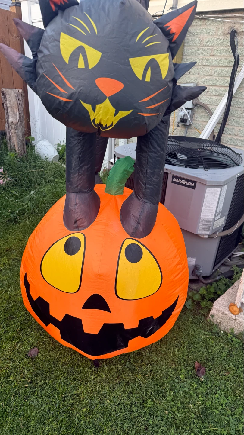 Inflatable Black Cat on Pumpkin Halloween Decoration - photo 5