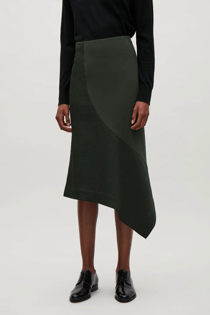 COS Asymmetrical Hem Midi Skirt - Dark Green - photo 3