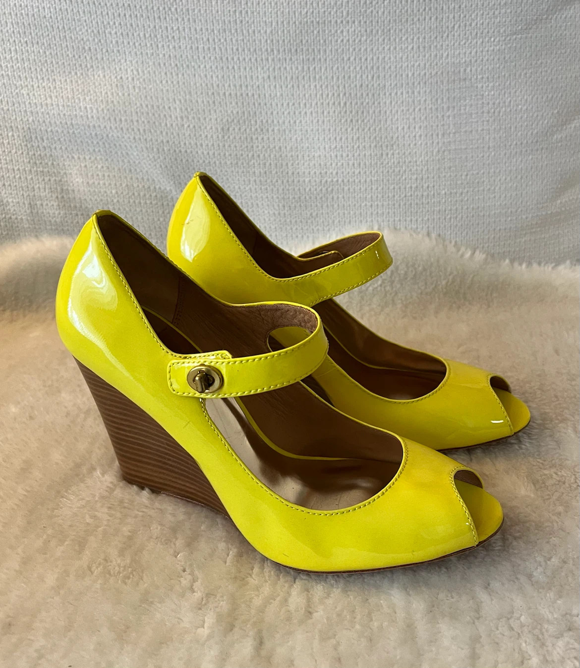 Coach Patent Wedge Heels Yellow Size 9